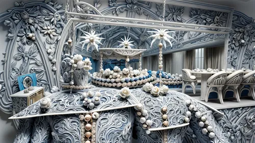 blue and white porcelain,dolls houses,ice hotel,decorative art,catherine's palace,theatre curtains,royal icing,glass decorations,paper art,chiffonier,ornate room,marble palace,dressing table,china cabinet,mouldings,interior decoration,ice castle,blue and white china,decorative fountains,fairy tale castle