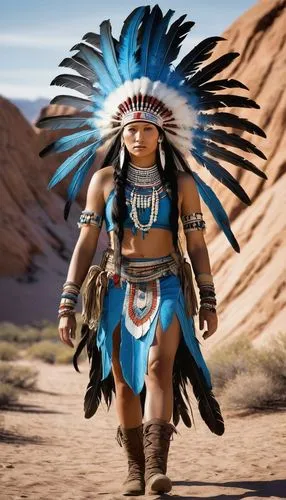 woman grey head  in a desert. Her eyes are filled with intense focus as she strolls with her loyal beauty of a white werewolf ,  capturing the world of reality and technology. This transformation is c