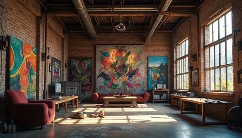 loft,lofts,art gallery,artspace,art academy,interior decor,collaboratory,tapestries,studios,creative office,gallery,contemporary decor,aqua studio,living room,apartment lounge,bohemian art,great room,interior design,murals,livingroom,Photography,General,Realistic