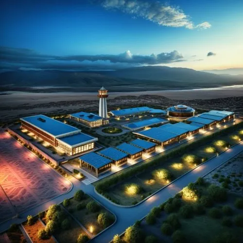 incorporar a los edificis arte mapuche similar a la imagen de referencia bajar un 30% la altura generall del edificio

,an airport with a light tower at sunset,kandahar,balkh,university al-azhar,darkh