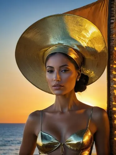 yellow sun hat,asian conical hat,ancient egyptian girl,gold mask,gold cap,golden mask,golden color,sun hat,nefertiti,high sun hat,golden crown,the hat of the woman,gold crown,headress,ordinary sun hat,sombrero,inanna,headdress,miss vietnam,golden light,Photography,Fashion Photography,Fashion Photography 16