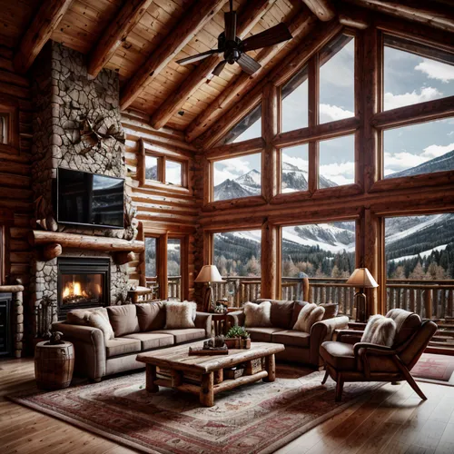 the cabin in the mountains,chalet,log cabin,alpine style,log home,family room,wooden beams,lodge,fire place,living room,warm and cozy,snow house,cabin,livingroom,house in the mountains,beautiful home,