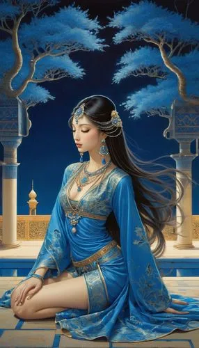 arundhati,oriental princess,kitana,blue enchantress,fantasy picture,draupadi,Illustration,Realistic Fantasy,Realistic Fantasy 08