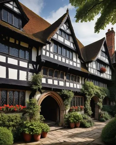 agecroft,cecilienhof,wightwick,elizabethan manor house,timber framed building,gregynog,timbered,dumanoir,half timbered,half-timbered house,chartwell,highstein,shrewsbury,rufford,half-timbered wall,tudor,manor,ravenswood,half-timbered houses,maplecroft,Illustration,Black and White,Black and White 19