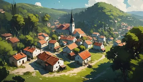 alpine village,mountain village,escher village,mountain settlement,butka,knight village,villages,medieval town,sylvania,roofs,aurora village,valley,uzak,rendalen,wooden houses,skyscraper town,triberg,highstein,village life,small towns,Conceptual Art,Fantasy,Fantasy 06