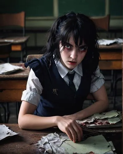 schoolgirl,detention,girl studying,school uniform,the girl studies press,schools,vintage girl,school times,private school,school,school clothes,girl in a historic way,school starts,jigsaw puzzle,clementine,the girl's face,worried girl,newspaper reading,jigsaw,school desk,Photography,Documentary Photography,Documentary Photography 38