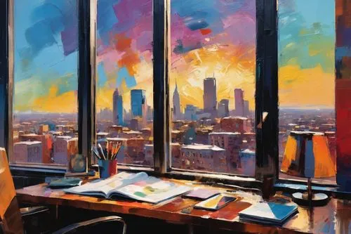 willis tower,skyscrapers,chicago skyline,sears tower,cityscape,skyline,colorful city,glass painting,city view,city skyline,skylines,cityview,levinthal,skyscraper,skyscraping,1 wtc,chicago,sky apartment,new york skyline,the skyscraper,Conceptual Art,Oil color,Oil Color 20