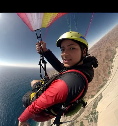 It is attached to a colorful paraglider.  Parachuting over the Red Sea.,volaris paragliding,wing paragliding,paragliding bi-place wing,paraglider takes to the skies,sailing paragliding,flight paraglid