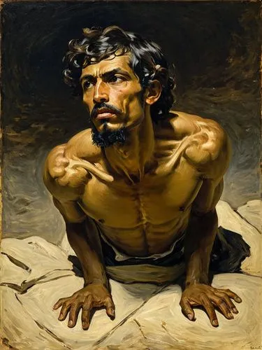 random,a man with  on sitting in a bed,caravaggio,michelangelo,delacroix,gericault,marsyas,pacquiao,Art,Classical Oil Painting,Classical Oil Painting 08