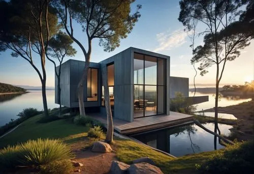 landscape design sydney,house by the water,landscape designers sydney,dunes house,cube stilt houses,inverted cottage,cubic house,modern architecture,modern house,floating huts,house with lake,garden design sydney,corten steel,cube house,summer house,tasmania,3d rendering,boatshed,mirror house,timber house,Photography,General,Realistic