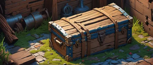 Describe a mysterious trunk found in an abandoned attic.,treasure chest,wooden barrel,wine barrel,hay barrel,wooden mockup,water tank,sandstone wall,wooden hut,barrel,outhouse,courier box,mountain set