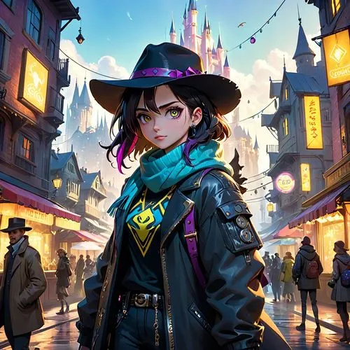 evie,lorelai,maeve,dusk background,kinkade,city ​​portrait,Anime,Anime,Cartoon