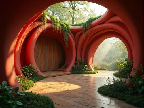 archways,tunnel of plants,rose arch,hobbiton,garden door,3d render,doorways,biopiracy,3d fantasy,3d rendering,fairy door,plant tunnel,semi circle arch,rivendell,render,3d rendered,goetheanum,round arch,arbour,archway,Photography,General,Realistic