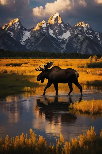 bull moose at gros ventre,bull moose,grand teton,wyoming bull moose,teton,grand tetons,elk reposing on lateral moraine,elk bull,united states national park,wyoming,elk,moose,paine national park,wild horse,bull elk resting,majestic nature,gnu,bison,water buffalo,bull elk on lateral moraine,Conceptual Art,Oil color,Oil Color 11