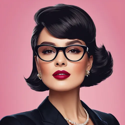 Create a stunning profile picture with our AI-powered tool!,fashion vector,reading glasses,retro woman,retro women,librarian,retro girl,spectacles,lace round frames,vector illustration,retro pin up gi