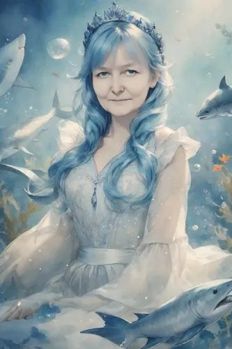 winterblueher,fae,undine,the snow queen,karou,fairy queen,frosta,white rose snow queen,fairie,ice queen,galadriel,delenn,zefross,margairaz,water nymph,faerie,rusalka,lyria,azura,naiad,Digital Art,Watercolor