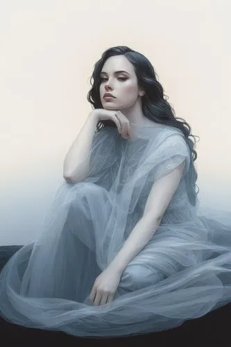 arwen,swath,mourning swan,evanescence,diamanda,sigyn,dita,the snow queen,melian,peignoir,digital painting,harmlessness,veiled,carice,ophelia,noldor,fairest,drusilla,melisandre,nightdress,Illustration,Black and White,Black and White 12