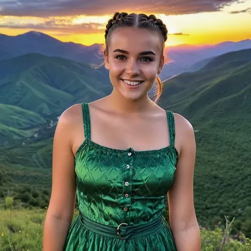 green dress,appalachian,georgia,akuapem,bosnian,brynn,madi,virgina,dagestan,south african,social,osie,katella,green screen,green background,beautiful young woman,mountain top,mateja,irish,albanian,Photography,General,Realistic