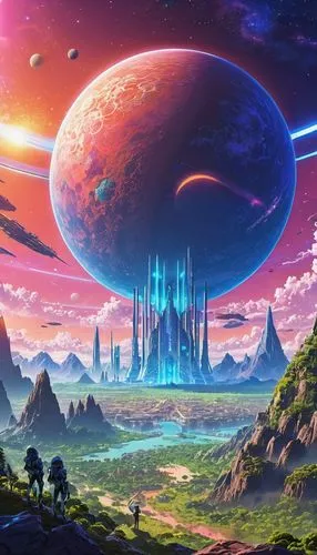 futuristic landscape,alien world,alien planet,valerian,fantasy landscape,planetaria,homeworld,planet,mushroom landscape,homeworlds,skyterra,planetwide,fantasy world,planetoid,gallifrey,cosmos field,terra,fantasia,dream world,planetary,Illustration,Japanese style,Japanese Style 03