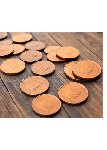 Vintage pennies coin, scattered on wooden table, old fashioned, copper color, worn out surface, detailed texture, shallow depth of field, warm lighting, 3/4 composition, close-up shot, soft focus, nos