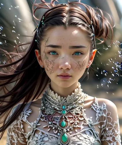 elven,faery,the enchantress,faerie,fantasy portrait,jeweled,mystical portrait of a girl,bjork,fae,wood elf,water nymph,warrior woman,fantasy art,elven flower,water pearls,3d fantasy,fantasy woman,violet head elf,inka,embellished