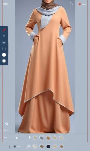 3d drawing of long maxi for wool Muslim hejab for Muslim women with wool design.winter design digital drawing with two colours with Milton with winter scarve loose design loose selves ,a woman in whit