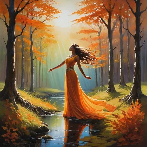 autumn background,fantasy picture,autumn theme,dubbeldam,ballerina in the woods,throwing leaves,Conceptual Art,Oil color,Oil Color 09