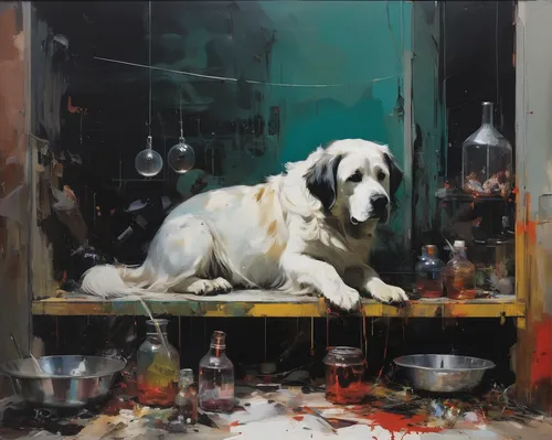 st bernard,clumber spaniel,st. bernard,landseer,great pyrenees,artois hound,st bernard outdoor,stray dog,abandoned dog,english setter,white dog,pyrenean mastiff,english mastiff,color dogs,basset artésien normand,drunkard,domestic animal,street dog,afghan hound,kennel club,Conceptual Art,Oil color,Oil Color 01