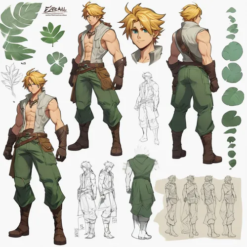 male character,male poses for drawing,concept art,forest man,male elf,rockcress,hunter's stand,main character,forest king lion,trunks,lesser burdock,cargo pants,foliage coloring,leprechaun,farmer in the woods,raphael,long ahriger clover,medium clover,game character,coloring outline,Unique,Design,Character Design