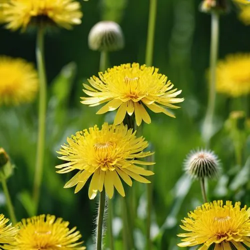 a field filled with lots of yellow flowers,dandelion background,dandelions,common dandelion,dandelion flower,taraxacum ruderalia,dandelion meadow,Photography,General,Realistic