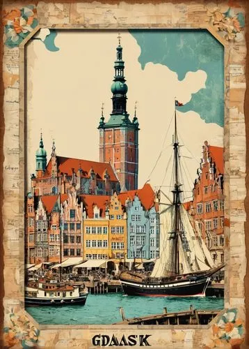 text: "Gdańsk" a paper art work of Gdańsk, in the style of vintage with frame, high detail, 3d render, poster, typography






































,gdańsk,hanseatic city,lübeck,nyhavn,grø