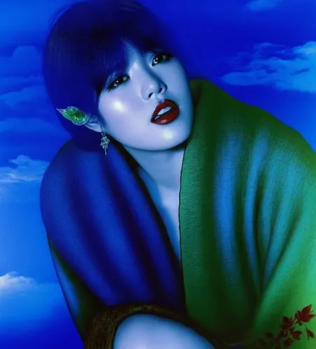 An amazing nude japanese young woman  with red lips and green eyes,a painting of a woman with long black hair,anna may wong,togawa,yasumasa,lempicka,ninagawa,akhmatova,Illustration,Japanese style,Japa