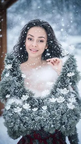 a woman in a wreath on a snowy day,the snow queen,hande,christmas snowy background,winter background,kajal aggarwal,suit of the snow maiden