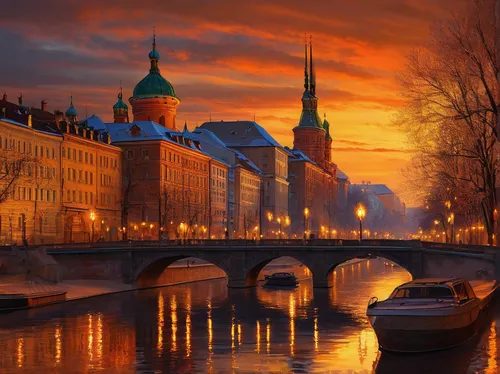 saintpetersburg,saint petersburg,st petersburg,moscow city,city scape,moscow,bridge new europe,evening atmosphere,fantasy picture,colorful city,world digital painting,evening city,prague,hanseatic city,orange sky,post impressionism,the kremlin,charles bridge,river seine,in the evening,Art,Classical Oil Painting,Classical Oil Painting 18