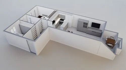 a plan of a living room, dining room and kitchen,cubic house,inverted cottage,model house,miniature house,cube house,habitaciones,floorplan home,cube stilt houses,dolls houses,cantilevers,isometric,ho