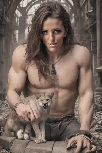 barbarian,herculean,hypermasculine,tarzan,herculez,cat warrior,Photography,Realistic