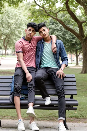 gay couple,park bench,gay love,photo shoot for two,men sitting,benches,boyfriends,gay men,outdoor bench,boys fashion,photo session in torn clothes,glbt,mirroring,lilo,bench,teens,fuller's london pride