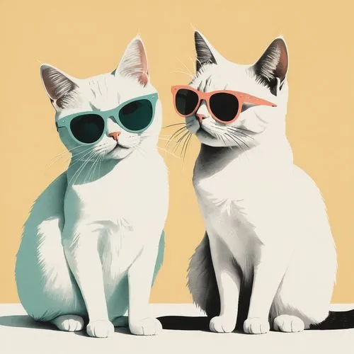 vintage cats,aviators,two cats,gatos,catterns,sunwear,Illustration,Japanese style,Japanese Style 08