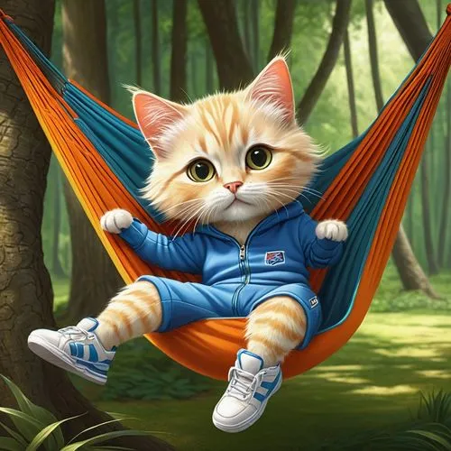 hammock,hanging cat,cute cat,hammocks,hanging chair,cat resting,cartoon cat,hanging swing,cat on a blue background,alberty,just hang out,orange tabby cat,cat image,little cat,ginger kitten,cute cartoon image,kittner,kitterman,katzen,red tabby,Conceptual Art,Fantasy,Fantasy 28