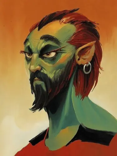 a cartoon image of an avatar with red hair and green skin,orcish,half orc,orc,thrall,male elf,metzen,Conceptual Art,Oil color,Oil Color 04