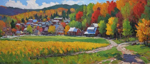 Fall Colors Painting - Ellicottville Village by Ylli Haruni,vail,telluride,aspen,fall landscape,whistler,banff,aurora village,autumn landscape,salt meadow landscape,american aspen,alberta,fall foliage