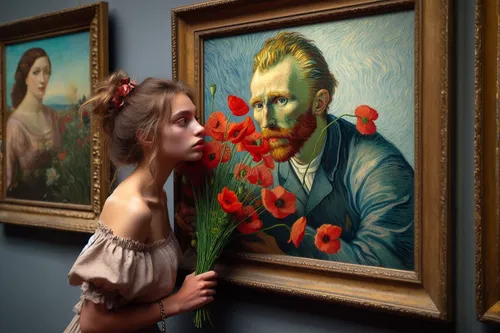 girl in flowers,girl picking flowers,art dealer,vincent van gogh,the girl's face,beautiful girl with flowers,art gallery,romantic portrait,flower painting,popular art,art painting,italian painter,art model,flower art,art world,fine art,meticulous painting,vintage art,with roses,paintings