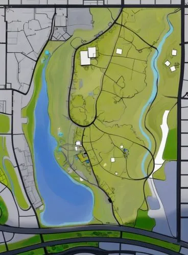 an aerial view of an area with a river,europan,kubny plan,city map,neukom,aerotropolis,subdivisions,Anime,Anime,General