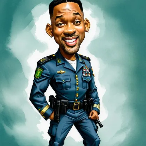 Caricatura de um policial militar do brasil. Will Smith.,police uniform Will Smith ,iyanya,erkel,policeman,police officer,caricature,adjetey,Illustration,Abstract Fantasy,Abstract Fantasy 23