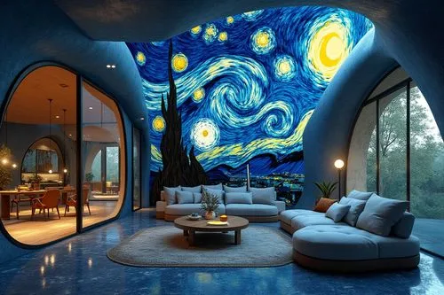 starry night,great room,dream art,dreamhouse,marble painting,beautiful home,Illustration,Vector,Vector 10