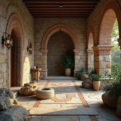 patio,entryway,porch,inglenook,courtyard,entryways,inside courtyard,stoneworks,patios,front porch,archways,courtyards,loggia,stonework,stone oven,narthex,cloister,stone floor,entranceway,stone lamp,Photography,General,Realistic