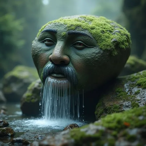 japanese garden ornament,fountain head,yoshitaka,zen,lake tanuki,green waterfall