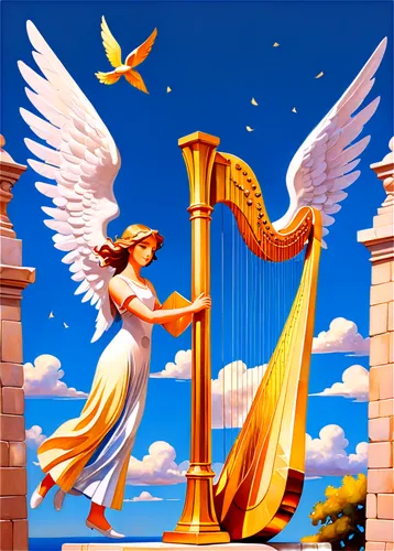 angel playing the harp,harp player,harp of falcon eastern,celtic harp,trumpet of jericho,harpist,harp,ancient harp,trumpet of the swan,harp with flowers,angel's trumpets,flautist,harp strings,lyre,valse music,music fantasy,classical music,panpipe,angel trumpets,pan flute,Art,Artistic Painting,Artistic Painting 45