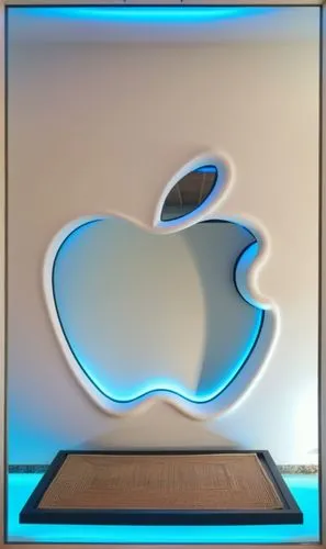 Gypsum decoration in the ceiling of a room with hidden LED lighting,an apple logo is displayed in front of a mirror,apple icon,macworld,apple logo,cupertino,apple inc,apple frame,Photography,General,R