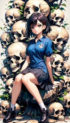 kotobukiya,skull bones,hinata,school uniform,skulls,skull statue,erika,fuki,skull allover,pile of bones,torekba,calavera,himuto,portrait background,kantai collection sailor,matsuno,skulls bones,marine,gunkanjima,nori,Anime,Anime,Realistic